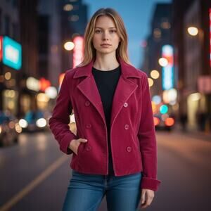 Cappagallo Women’s Berry Red Corduroy Double-Breasted Jacket Medium